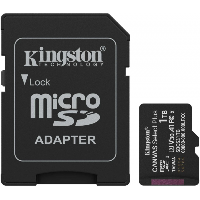 Карта памяти 1Tb MicroSD KINGSTON CANVAS SELECT PLUS + SD адаптер () SDCS3/1TB