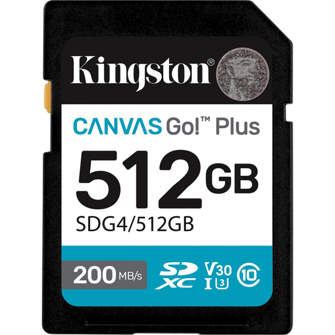 Карта памяти KINGSTON 512GB SDXC CANVAS GO PLUS GEN4 200MB/s C10 UHS-I U3 V30 SDG4/512GB