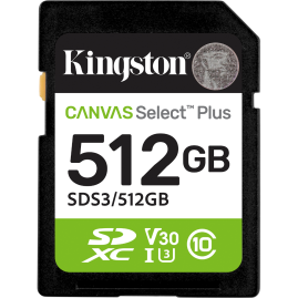 Карта памяти KINGSTON 512GB SDXC CANVAS SELECT PLUS GEN3 150MB/s C10 UHS-I U3 V30
