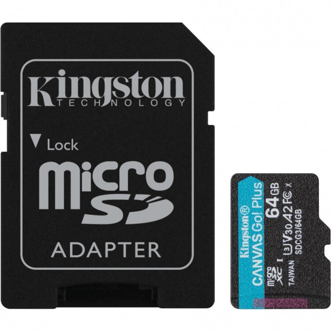 Карта памяти KINGSTON 64GB microSDXC Canvas Go Plus 170R A2 U3 V30 Card + ADP SDCG3/64GB