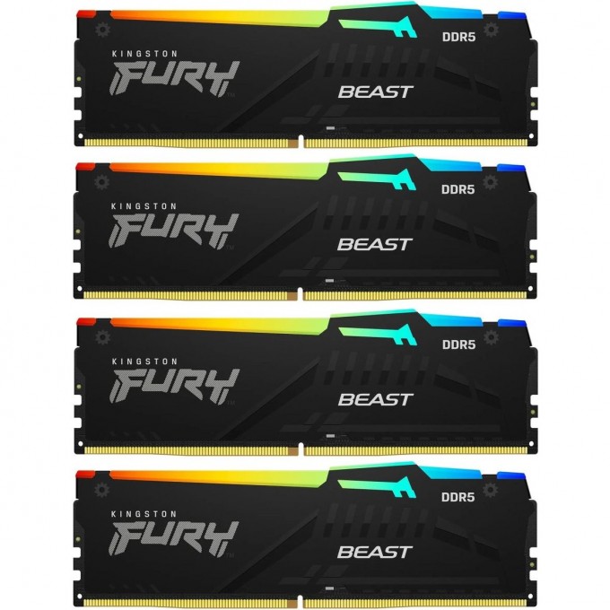 Оперативная память 128Gb DDR5 5200MHz KINGSTON FURY BEAST BLACK RGB () (4x32Gb KIT) KF552C40BBAK4-128