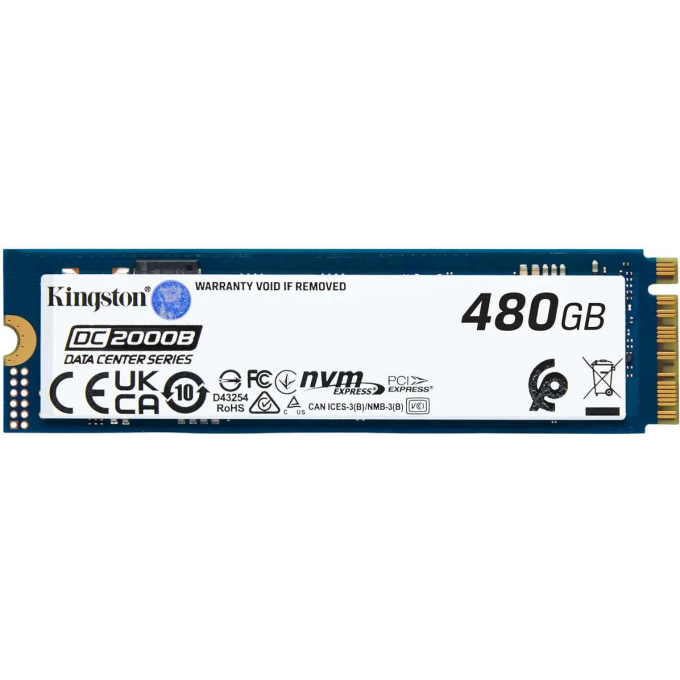 Твердотельный накопитель KINGSTON SSD DC2000B 480GB, M.2 22x80mm, NVMe, PCIe Gen 4x4, 3D TLC, R/W 7000/800MB/s, IOPs 530 000/32 000, TBW 350, DWPD 0.4 SEDC2000BM8/480G