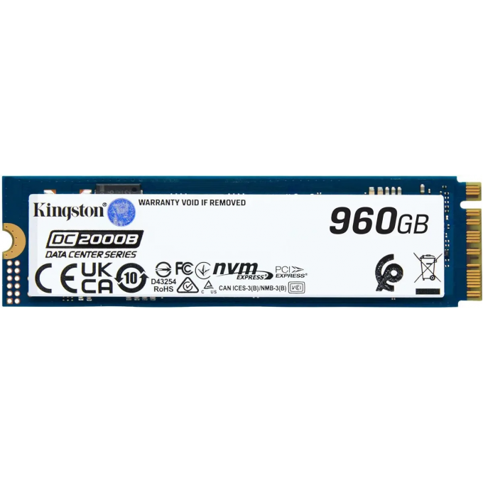 Твердотельный накопитель KINGSTON SSD DC2000B 960GB, M.2 22x80mm, NVMe, PCIe Gen 4x4, 3D TLC, R/W 7000/1300MB/s, IOPs 540 000/47 000, TBW 700, DWPD 0.4 (12 мес) SEDC2000BM8/960G